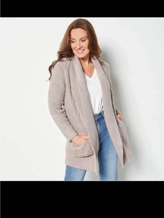 Barefoot Dreams Sweaters - Barefoot Dreams CozyChic Cable Knit Cardigan Jacket Open Front Taupe Medium